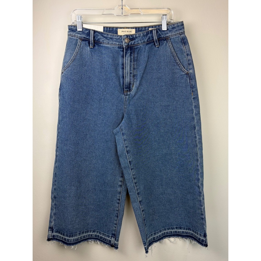 NEW PacSun High Rise Culotte Jeans 28 Blue Wide Leg Raw Hem Denim Relaxed Cotton
